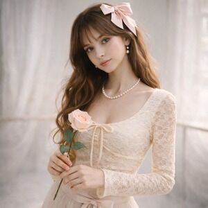 NWT Madden Cream Lace Sleeve Top Romantic Coquette Balletcore Fairy Baby Size M